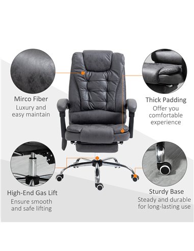 Vinsetto Heated 6 Points Vibration Massage Office Chair with Footrest, Dark Grey