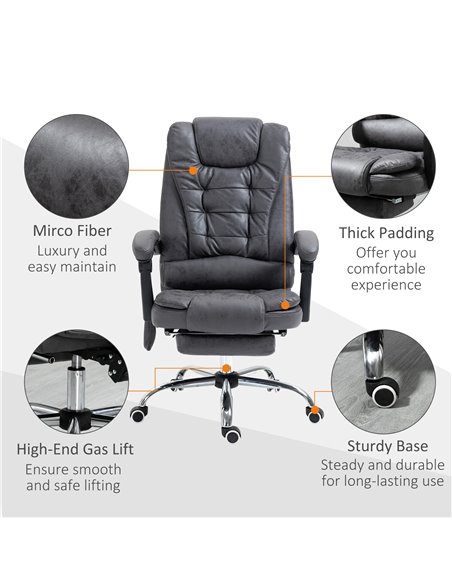 Vinsetto Heated 6 Points Vibration Massage Office Chair with Footrest, Dark Grey - pic 23269 | FastDaddyshop