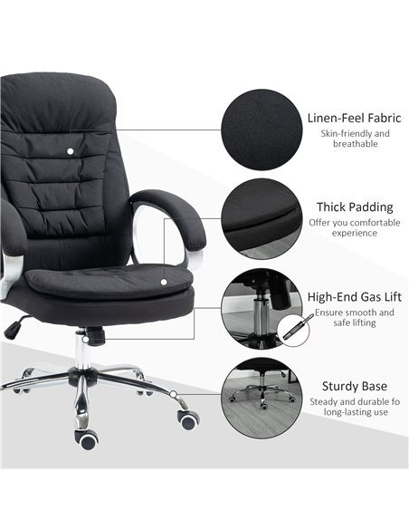 Vinsetto Ergonomic Office Chair Task Chair for Home with Arm, Swivel Wheels, Linen Fabric, Black - pic 23277 | FastDaddyshop
