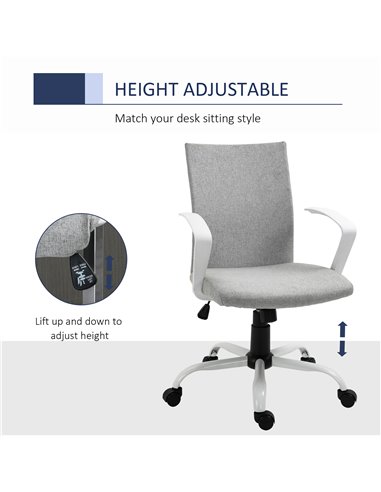 Vinsetto Linen Swivel Computer Desk Chair with Wheels, Arm, Light Grey