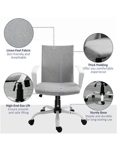 Vinsetto Office Chair Linen Swivel Computer Desk Chair Home Study Task Chair with Wheels, Arm, Adjustable Height, Light Grey