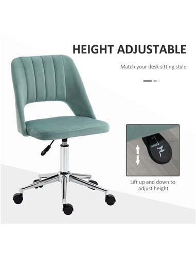 Vinsetto Mid Back Velvet Fabric Swivel Scallop Shape Computer Desk Chair, Green