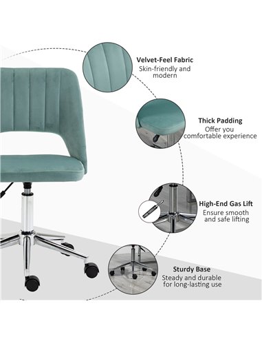 Vinsetto Mid Back Office Chair Velvet Fabric Swivel Scallop Shape Computer Desk Chair for Home Study Bedroom Green