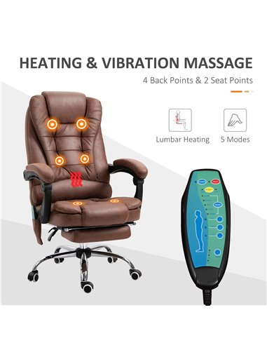 Vinsetto Heated 6 Points Vibration Massage Office Chair with High Back, Footrest, Brown