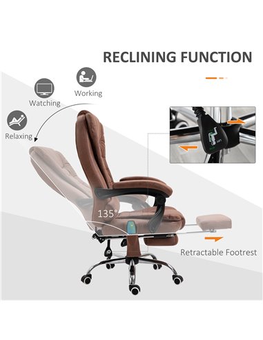 Vinsetto Heated 6 Points Vibration Massage Office Chair with High Back, Footrest, Brown