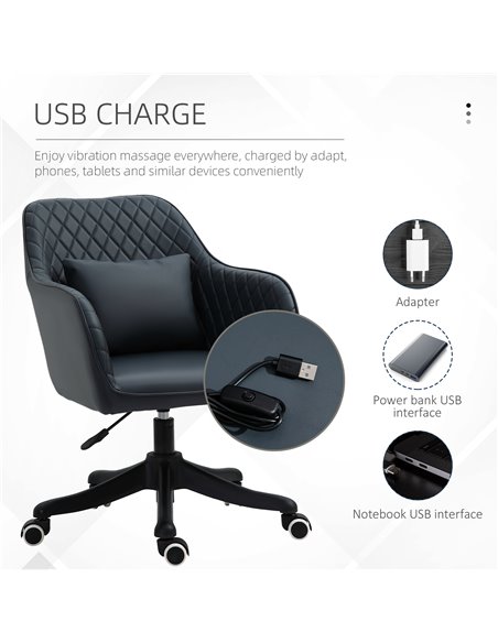 Vinsetto PU Leather Office Chair with Rechargeable Electric Vibration Massage Lumbar Pillow, Blue - pic 23310 | FastDaddyshop