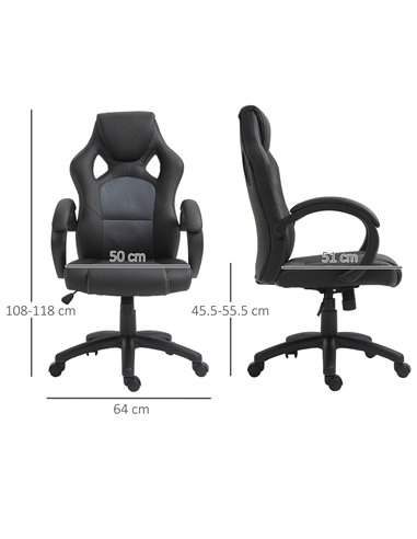 Vinsetto High-Back Faux Leather Office Chair with Wheels, Armrests, Black