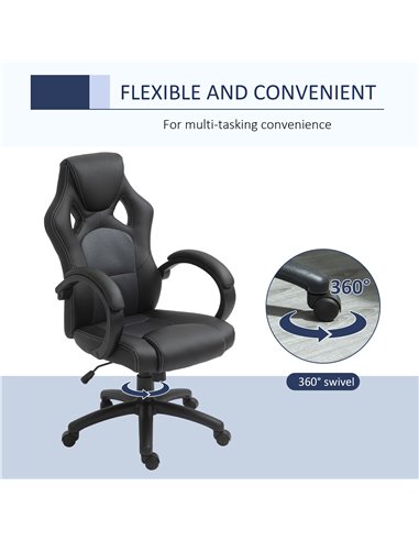 Vinsetto High-Back Office Chair Faux Leather Swivel Computer Desk Chair for Home Office with Wheels Armrests Black