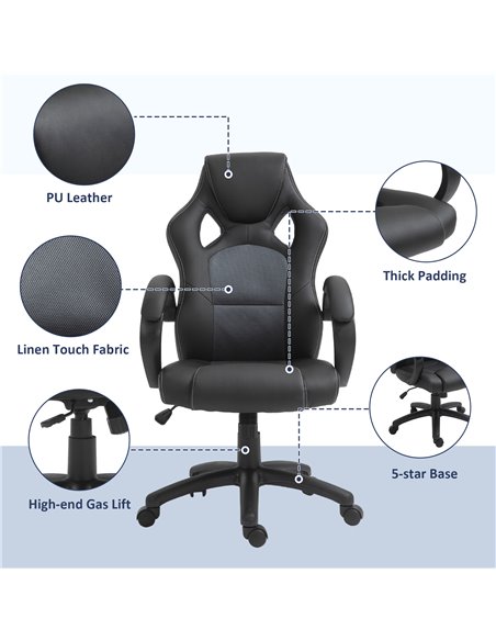 Vinsetto High-Back Office Chair Faux Leather Swivel Computer Desk Chair for Home Office with Wheels Armrests Black - pic 23322 | FastDaddyshop