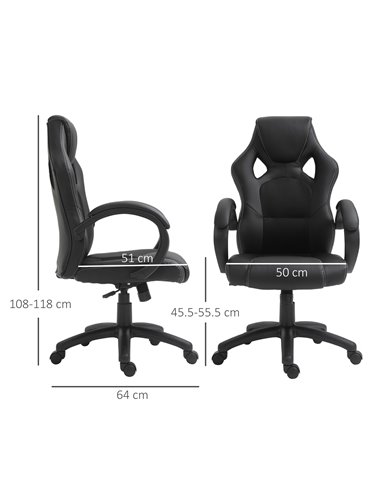 Vinsetto High-Back Office Chair Faux Leather Swivel Computer Desk Chair for Home Office with Wheels Armrests Black