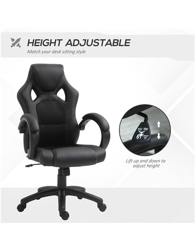 Vinsetto High-Back Office Chair Faux Leather Swivel Computer Desk Chair for Home Office with Wheels Armrests Black