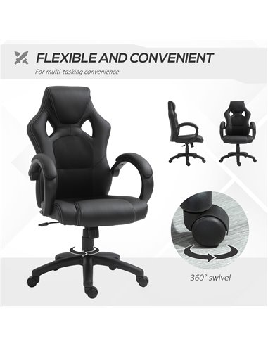 Vinsetto High-Back Office Chair Faux Leather Swivel Computer Desk Chair for Home Office with Wheels Armrests Black