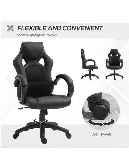 Vinsetto High-Back Office Chair Faux Leather Swivel Computer Desk Chair for Home Office with Wheels Armrests Black - pic 23330 | FastDaddyshop