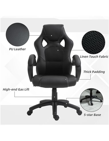Vinsetto High-Back Office Chair Faux Leather Swivel Computer Desk Chair for Home Office with Wheels Armrests Black