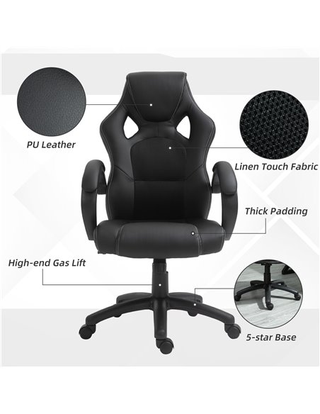 Vinsetto High-Back Office Chair Faux Leather Swivel Computer Desk Chair for Home Office with Wheels Armrests Black - pic 23331 | FastDaddyshop