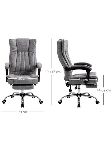 Vinsetto Microfibre Home Office Chair with Reclining Function, Armrests, Footrest, Grey