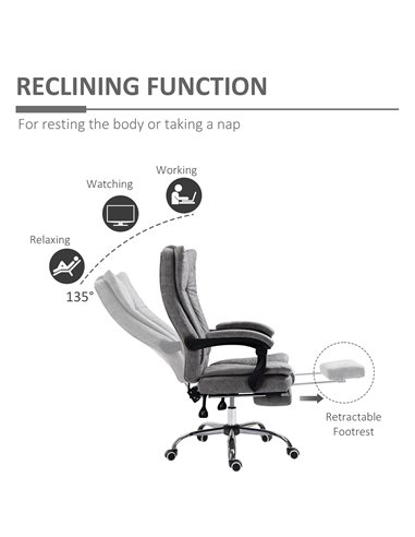 Vinsetto Microfibre Home Office Chair with Reclining Function, Armrests, Footrest, Grey