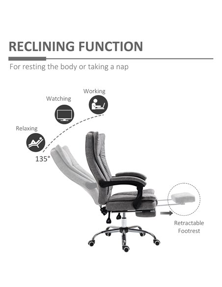 Vinsetto Microfibre Home Office Chair with Reclining Function, Armrests, Footrest, Grey - pic 23338 | FastDaddyshop