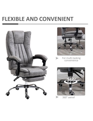Vinsetto Home Office Chair Microfibre Desk Chair with Reclining Function Armrests Swivel Wheels Footrest Grey