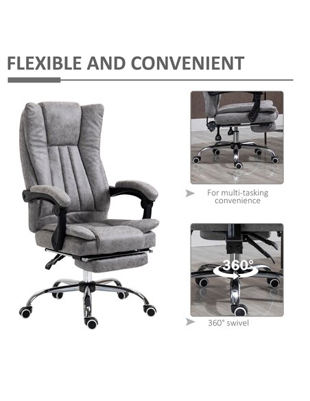 Vinsetto Home Office Chair Microfibre Desk Chair with Reclining Function Armrests Swivel Wheels Footrest Grey - pic 23339 | FastDaddyshop