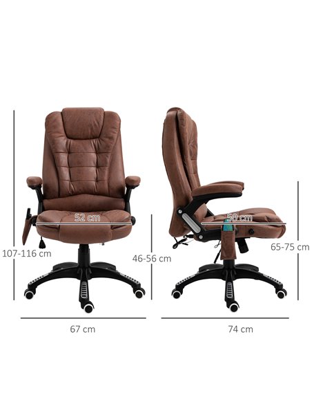Vinsetto Microfiber Massage Heated Office Chair with Six Massage Points, Brown - pic 23345 | FastDaddyshop