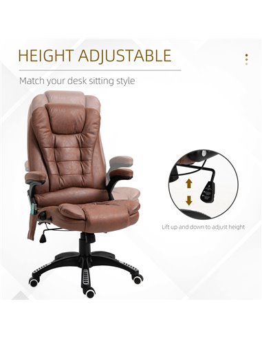 Vinsetto Microfiber Massage Heated Office Chair with Six Massage Points, Brown