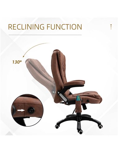 Vinsetto Massage Recliner Chair Heated Office Chair with Six Massage Points Microfiber Cloth 360° Swivel Wheels Brown