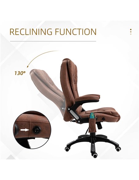 Vinsetto Massage Recliner Chair Heated Office Chair with Six Massage Points Microfiber Cloth 360° Swivel Wheels Brown - pic 23348 | FastDaddyshop
