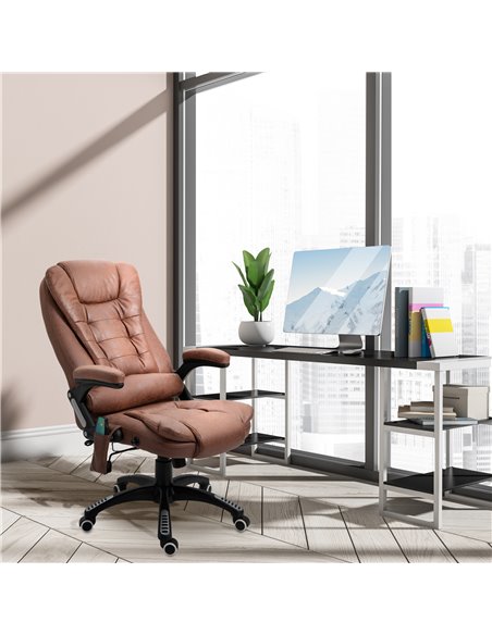 Vinsetto Massage Recliner Chair Heated Office Chair with Six Massage Points Microfiber Cloth 360° Swivel Wheels Brown - pic 23350 | FastDaddyshop