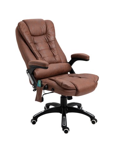 Vinsetto Massage Recliner Chair Heated Office Chair with Six Massage Points Microfiber Cloth 360° Swivel Wheels Brown