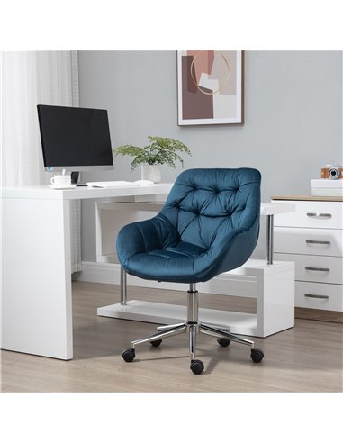 Vinsetto Velvet Ergonomic Computer Chair with Arm and Back Support, Blue