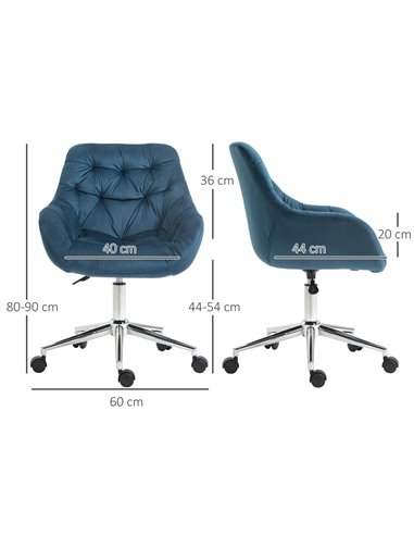 Vinsetto Velvet Ergonomic Computer Chair with Arm and Back Support, Blue