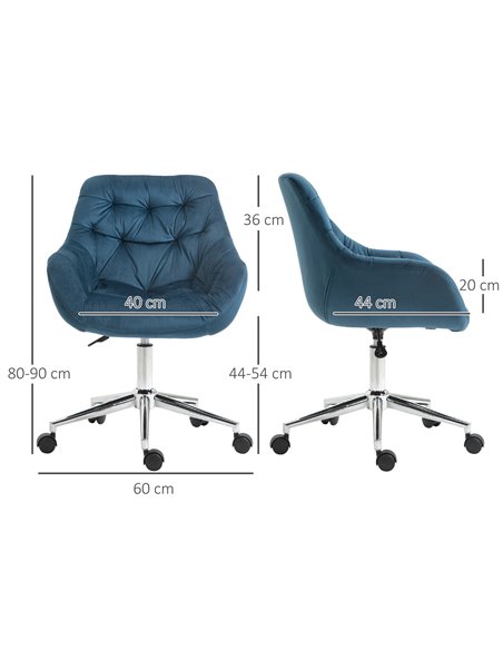 Vinsetto Velvet Ergonomic Computer Chair with Arm and Back Support, Blue - pic 23354 | FastDaddyshop