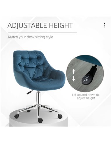 Vinsetto Velvet Ergonomic Computer Chair with Arm and Back Support, Blue