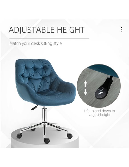 Vinsetto Velvet Ergonomic Computer Chair with Arm and Back Support, Blue - pic 23355 | FastDaddyshop