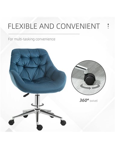 Vinsetto Home Office Chair Velvet Ergonomic Computer Chair Comfy Desk Chair with Adjustable Height, Arm and Back Support, Blue