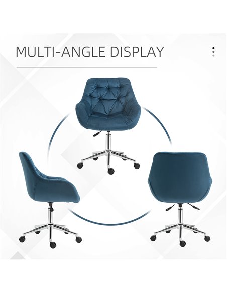 Vinsetto Home Office Chair Velvet Ergonomic Computer Chair Comfy Desk Chair with Adjustable Height, Arm and Back Support, Blue - pic 23358 | FastDaddyshop