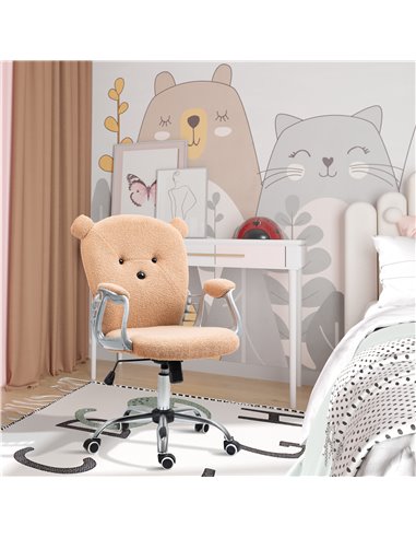 Vinsetto Cute Bear Shape Desk Chair with Teddy Fleece Fabric, Padded Armrests, Brown