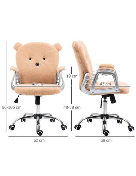 Vinsetto Cute Bear Shape Desk Chair with Teddy Fleece Fabric, Padded Armrests, Brown - pic 23363 | FastDaddyshop