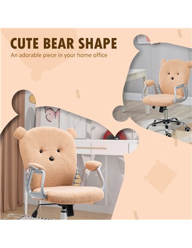 Vinsetto Cute Bear Shape Desk Chair with Teddy Fleece Fabric, Padded Armrests, Brown