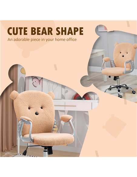 Vinsetto Cute Bear Shape Desk Chair with Teddy Fleece Fabric, Padded Armrests, Brown - pic 23364 | FastDaddyshop