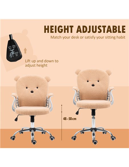 Vinsetto Cute Bear Shape Desk Chair with Teddy Fleece Fabric, Padded Armrests, Brown - pic 23365 | FastDaddyshop