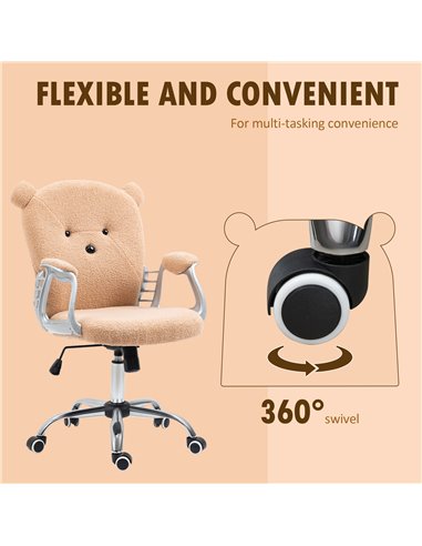 Vinsetto Cute Bear Shape Desk Chair with Teddy Fleece Fabric, Padded Armrests, Brown