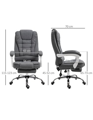 Vinsetto Office Chair with Retractable Footrest, Arm, Grey