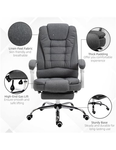 Vinsetto Office Chair with Footrest Computer Swivel Rolling Task Recliner for Home with Retractable Footrest, Arm, Grey