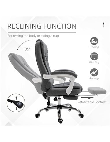 Vinsetto Office Chair with Footrest Computer Swivel Rolling Task Recliner for Home with Retractable Footrest, Arm, Grey