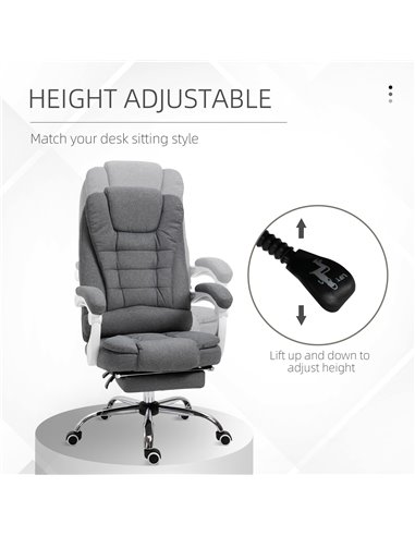 Vinsetto Office Chair with Footrest Computer Swivel Rolling Task Recliner for Home with Retractable Footrest, Arm, Grey