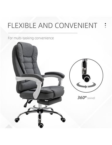 Vinsetto Office Chair with Footrest Computer Swivel Rolling Task Recliner for Home with Retractable Footrest, Arm, Grey