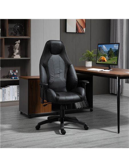 Vinsetto High Back Mesh & Fuax Leather Office Chair with Swivel Wheels, Armrest, Black - pic 23389 | FastDaddyshop
