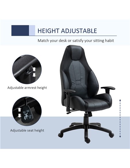 Vinsetto High Back Mesh & Fuax Leather Office Chair with Swivel Wheels, Armrest, Black - pic 23391 | FastDaddyshop